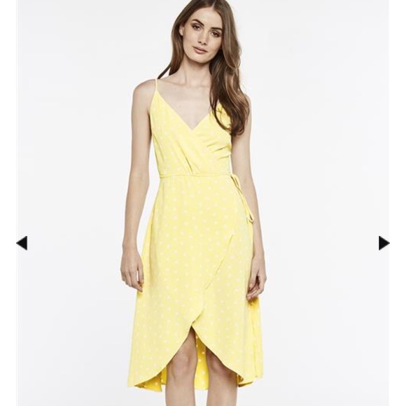yellow spot wrap dress